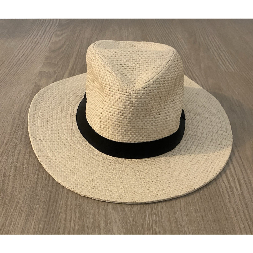 J. Crew Packable Straw Hat One Size Black‎ Ribbon Classic Boho Beachy